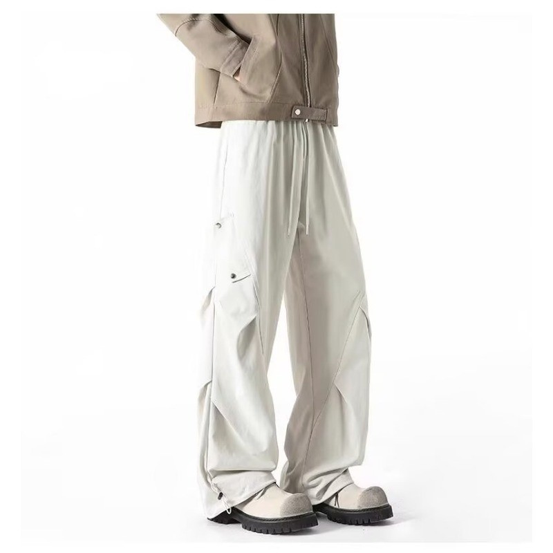 ม-8เอ็กแอล แฟชั่นญี่ปุ่นขากว้างกางเกงคาร์โก้ผู้ชายที่เรียบง่ายสบายๆหลวมขนาดบวกกางเกงขายาว