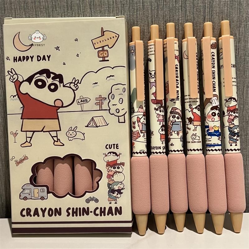 {maybest} 6 ชิ้น Kawaii Crayon Shin-Chan ปากกาเจล Quick-Drying ck Ink เขียน Smooth Soft Grip ปากกาน่ารักนักเรียนเครื่องเขียนอุปกรณ์สํานักงาน {TH}