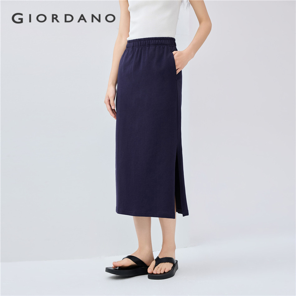 GIORDANO WOMEN 100% Cotton side vent elastic waist sweat skirt 13465234