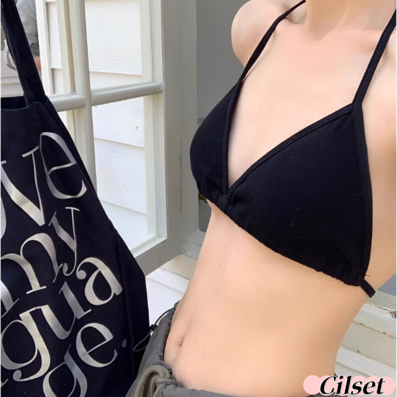 Cilset🛒พร้อมส่ง🎀สายเดี่ยว หลากสี เซ็กซี่ เอวลอย เสื้อบิกินี่ ผ้าไหมพรม มีฟองน้ำในตัว มีหลายสีให้เลือก/FY164