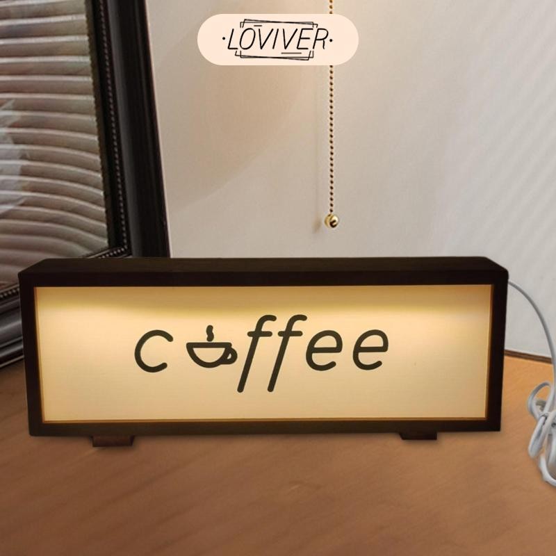 LOVIVER ป้ายกาแฟกรอบที่มีแสงไม้ไฟกลางคืนกรอบสําหรับบาร์กาแฟครัว