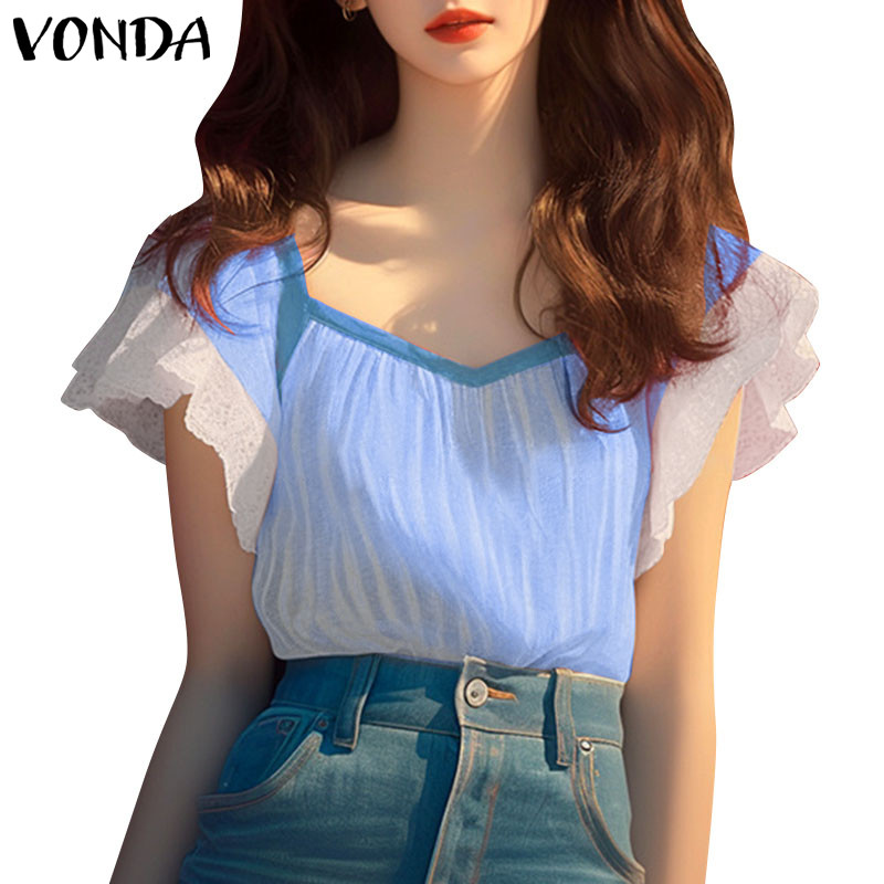 Vonda เสื้อลําลองคอวีแขนสั้นเกาหลีสําหรับผู้หญิง
