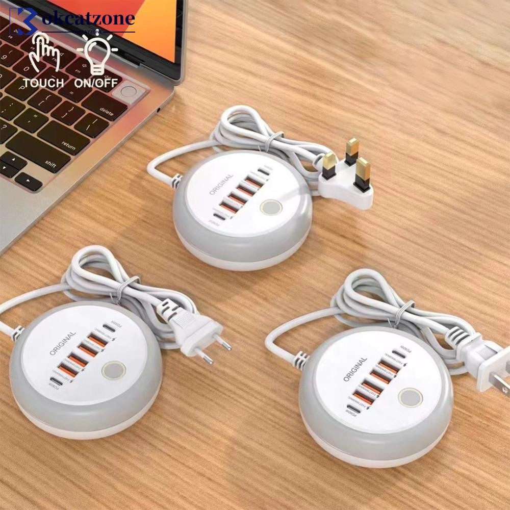 Okcatzone PD 50W Charger USB Type C 6 พอร์ต QC3.0 โทรศัพท์มือถืออะแดปเตอร์ผนังพร้อม Touch LED Light 