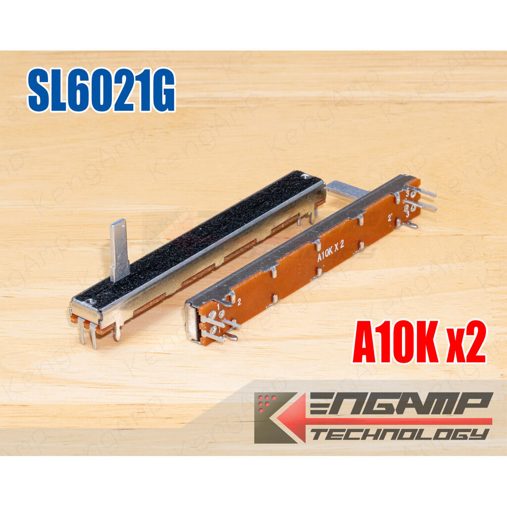 (1ตัว) [VR] SL6021G A10Kx2 ST 6ขา Feder วอลุ่มแบบสไลด์ ยาว 75mm แกนจับ 4mm H15mm
