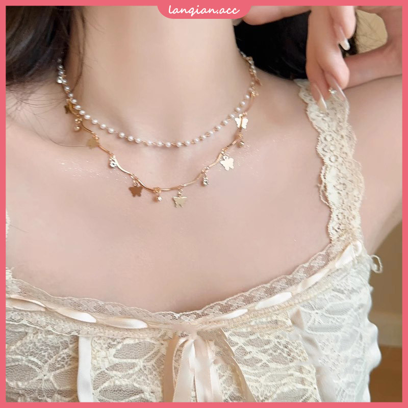 สร้อยคอคู่ผีเสื้อมุกผู้หญิง 2025 เครื่องประดับแฟชั่นดีไซน์เฉพาะใหม่