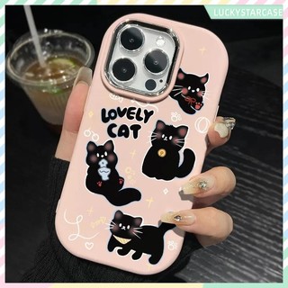 แมวดำน่ารัก เคส For iPhone 11 14 13 12 15 16 Pro Max XS XR 7P 8Plus เคสโทรศัพท์ เคสไอโฟนหรูหราไฮโซ กันกระแทก ซิลิโคนนุ่ม