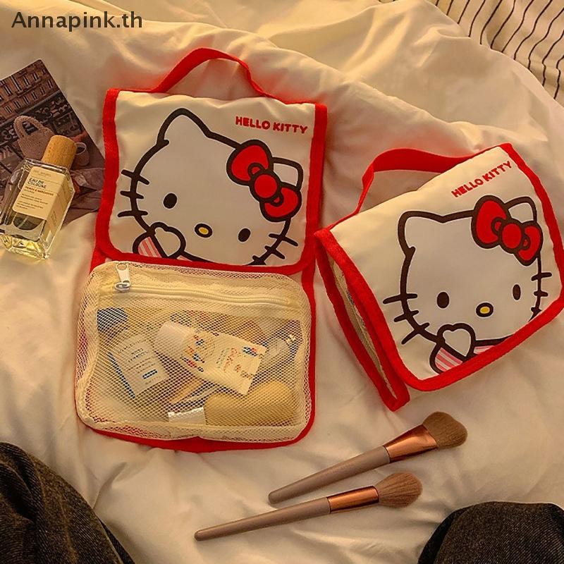 Ank Sanrio Hello Kitty กระเป๋าเครื่องสําอางการ์ตูนน่ารักความจุขนาดใหญ่พับกระเป๋าเดินทาง Kawaii แบบพกพามือถือกระเป๋า EN