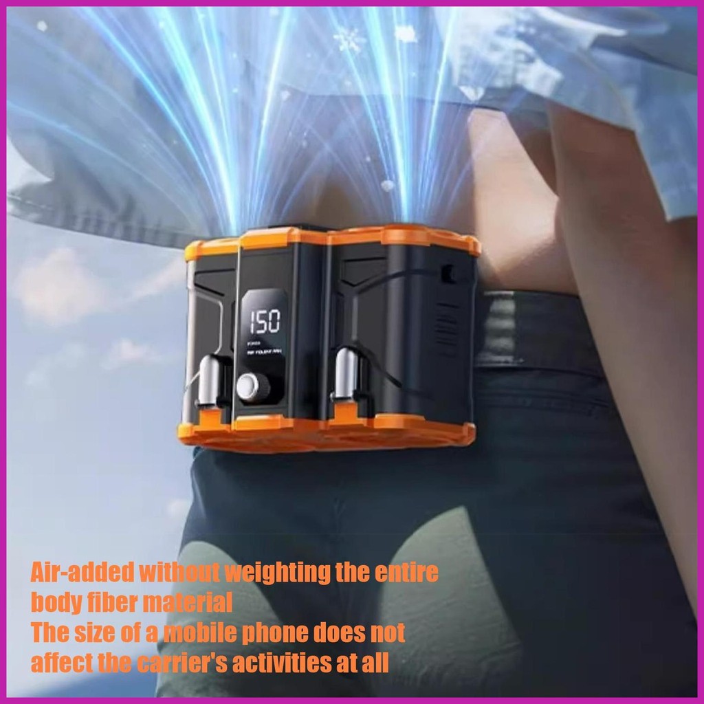 คลิปคอพัดลม Double Air Outlet เข็มขัด Cooling Conditioner พร้อม LED Digital Display IPX4 กันน้ําแบบพ