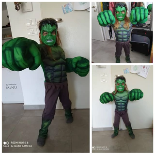 Marvel The Avengers Hulk เครื่องแต่งกายสําหรับเด็ก Boy Super hero สีเขียวกล้ามเนื้อชุดบอดี้สูท Led หน้ากากถุงมือของขวัญวันเกิดฮาโลวีน