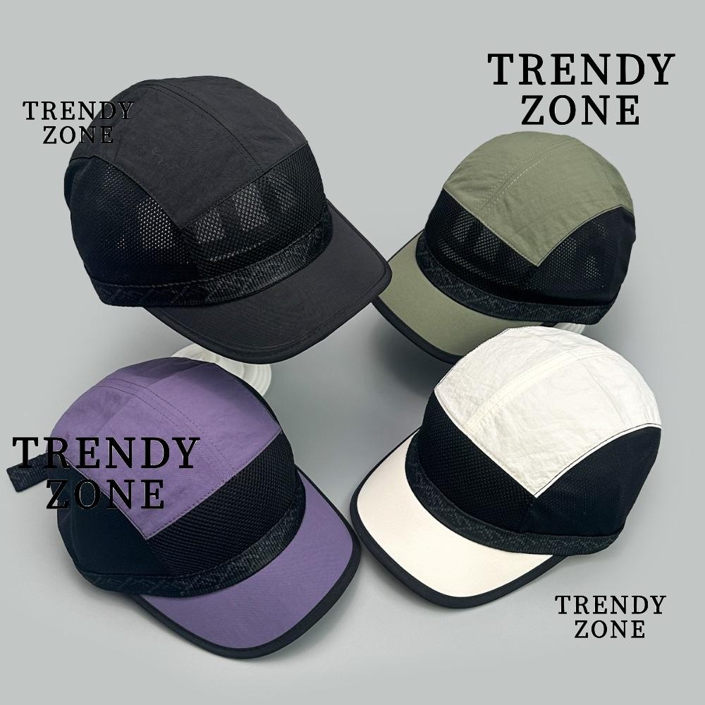TRENDYZONE หมวกเบสบอลตาข่าย, หมวกบังแดดปีกสั้นแห้งเร็ว, หมวกป้องกันรังสียูวีย้อนยุคระบายอากาศแบบสบาย ๆ 5 แผง