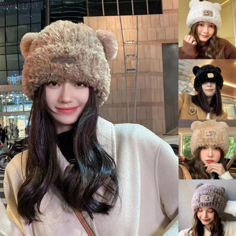 Royal Women Head Wrap Thicken Furry Bear Hat สําหรับปีนเขาเล่นสกีกีฬา Headwear