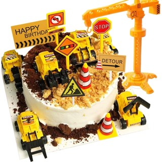 18 ชิ้นก่อสร้างตกแต่งเค้กชุดรถขุดทาวเวอร์เครนคัพเค้ก ที บน ก…