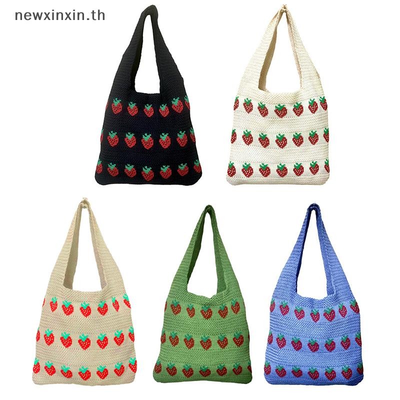 ^N^ ลําลองหวานสตรอเบอร์รี่พิมพ์ถักไหล่ความจุขนาดใหญ่กระเป๋าถือ สิริ กระเป๋าแฟชั่นช้อปปิ้งกระเป๋าถือผู้หญิงของขวัญ {ที} - รูปที่ 5