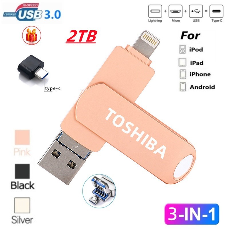 2TB USB3.0 4 in 1 OTG 1TB แฟลชไดรฟ์โลหะกันน้ําความเร็วสูง 512GB 256GB Type C แฟลช disk128GB 64GB U D