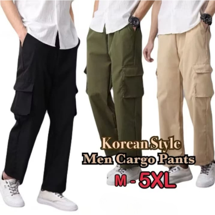 Oversize Khaki Multi-pocket Straight Cut Casual Men Long Couple Cargo Pants Seluar Panjang Lelaki Sl