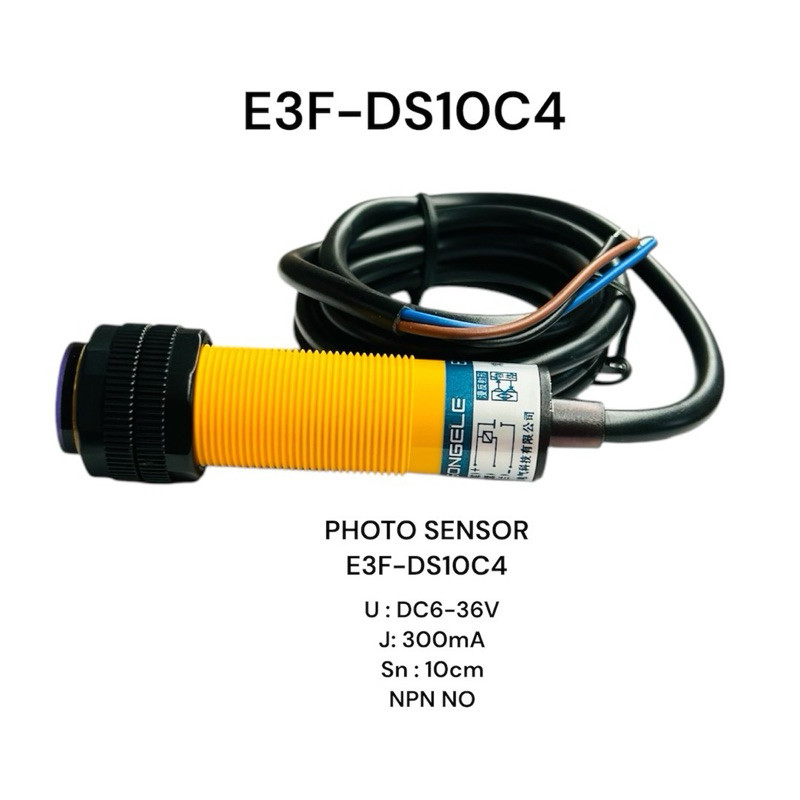 E3F-DS10C4 เซ็นเซอร์ตรวจจับวัตถุ PHOTO SENSOR E3F-DS10C4 U : DC6-36V J: 300mA Sn : 10cm NPN NO