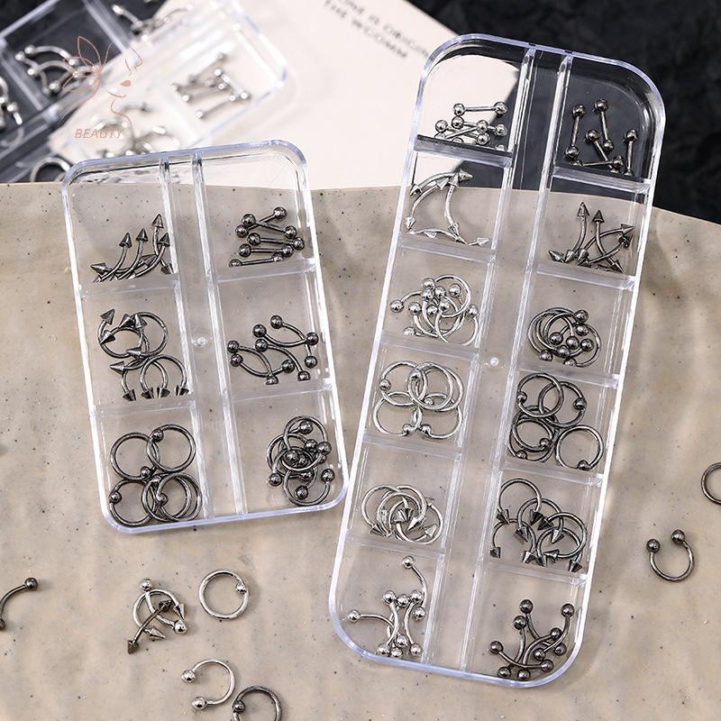 [maybeauty] 20/30/60PCS Alloy Retro Circle Nails Art Charms 3D Punk สไตล์สีดําสีขาวเล็บอะไหล่ตกแต่งเล็บเล็บอุปกรณ์เสริม {TH}