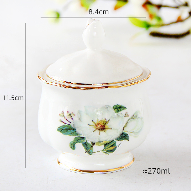 ดอกไม้สไตล์สวนกระดูกปิดทองจีนชามน้ําตาลขวดน้ําตาลที่มีฝาปิดหรูหราสไตล์อังกฤษเครื่องน้ําชายามบ่าย - รูปที่ 6