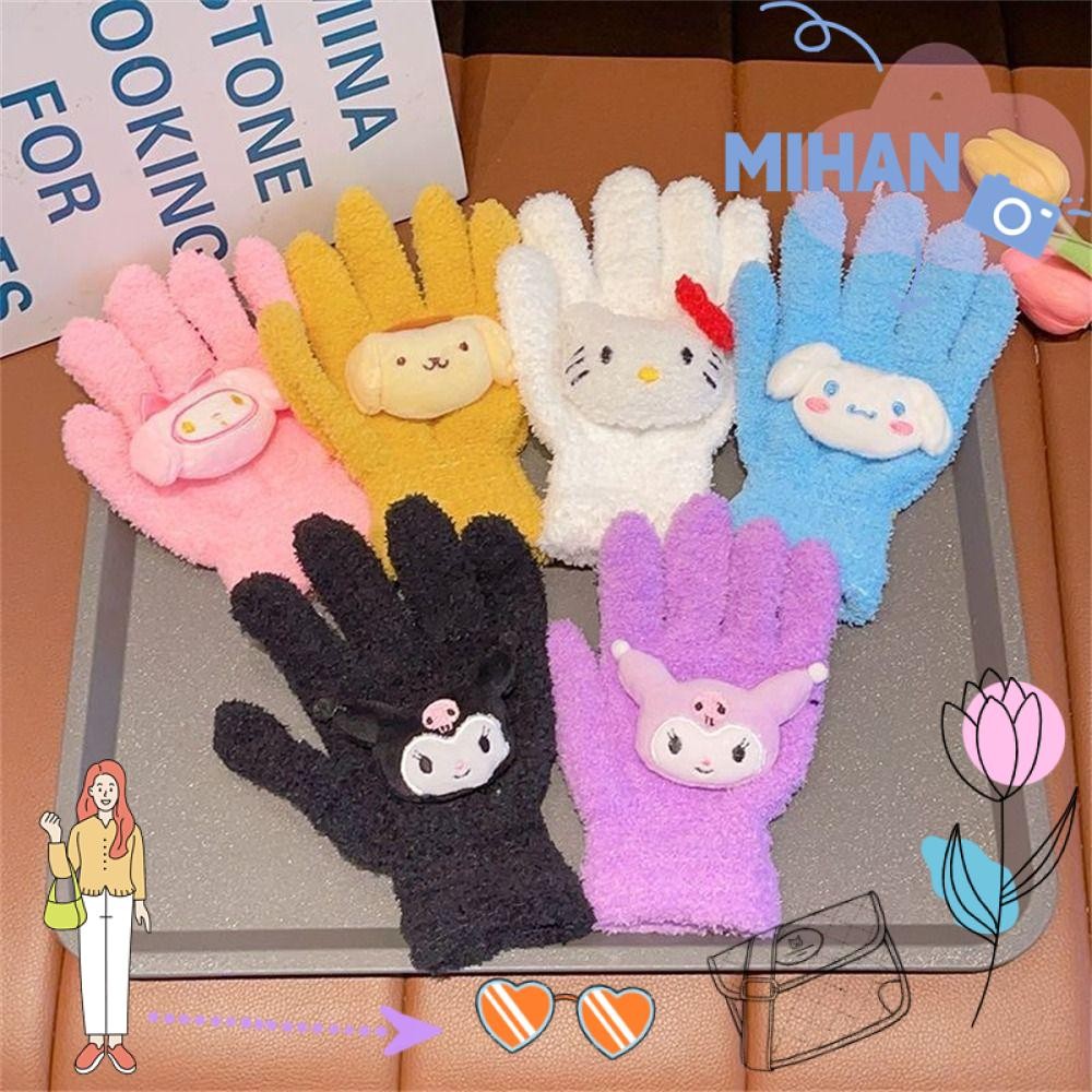 Mh ถุงมืออุ่น, ถุงมือห้านิ้วตุ๊กตากันหนาวกันลม, ถุงมือนักเรียนลายการ์ตูนแมว Kuromi Melody Cinnamoroll Kt สําหรับฤดูใบไม้ร่วงฤดูหนาว