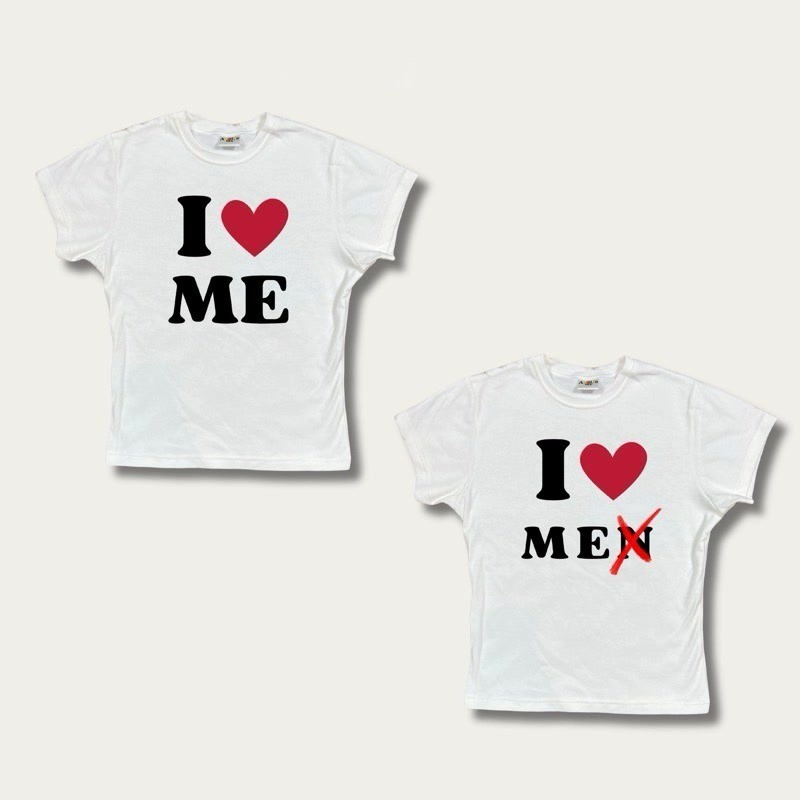 COD✅ (ส่งจากกรุงเทพ)BOOM Shop [พร้อมส่ง] เสื้อทรง BABY TEE I LOVE ME cotton 100 S-XL