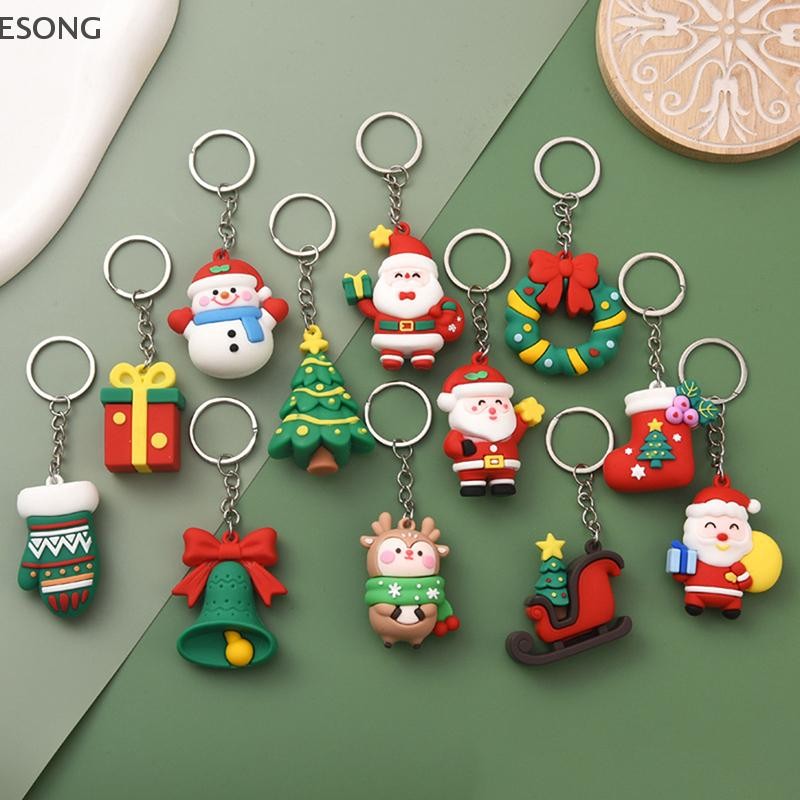 Esong Christmas Series Santa Claus Christmas Tree Key Chains สําหรับกระเป๋าเป้สะพายหลังจี้น่ารัก Elk ตุ๊กตาแหวนสําหรับเด็กเพื่อนของขวัญ th