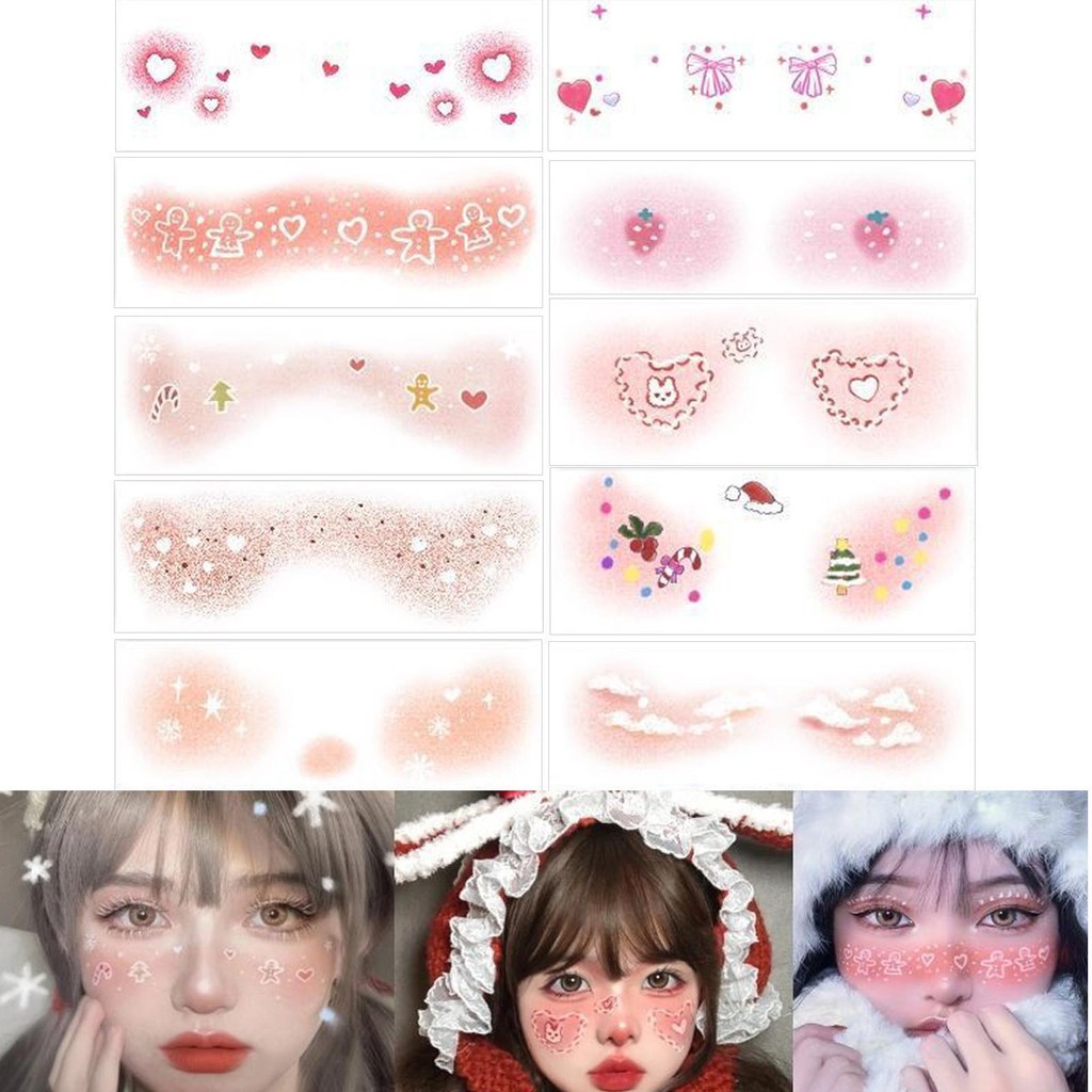 แพทช์แต่งหน้า 10X คริสต์มาสแต่งหน้า Face Blush สติกเกอร์เทศกาลอุปกรณ์แต่งหน้ายาวนานแต่งหน้าสติกเกอร์ปลอม teih