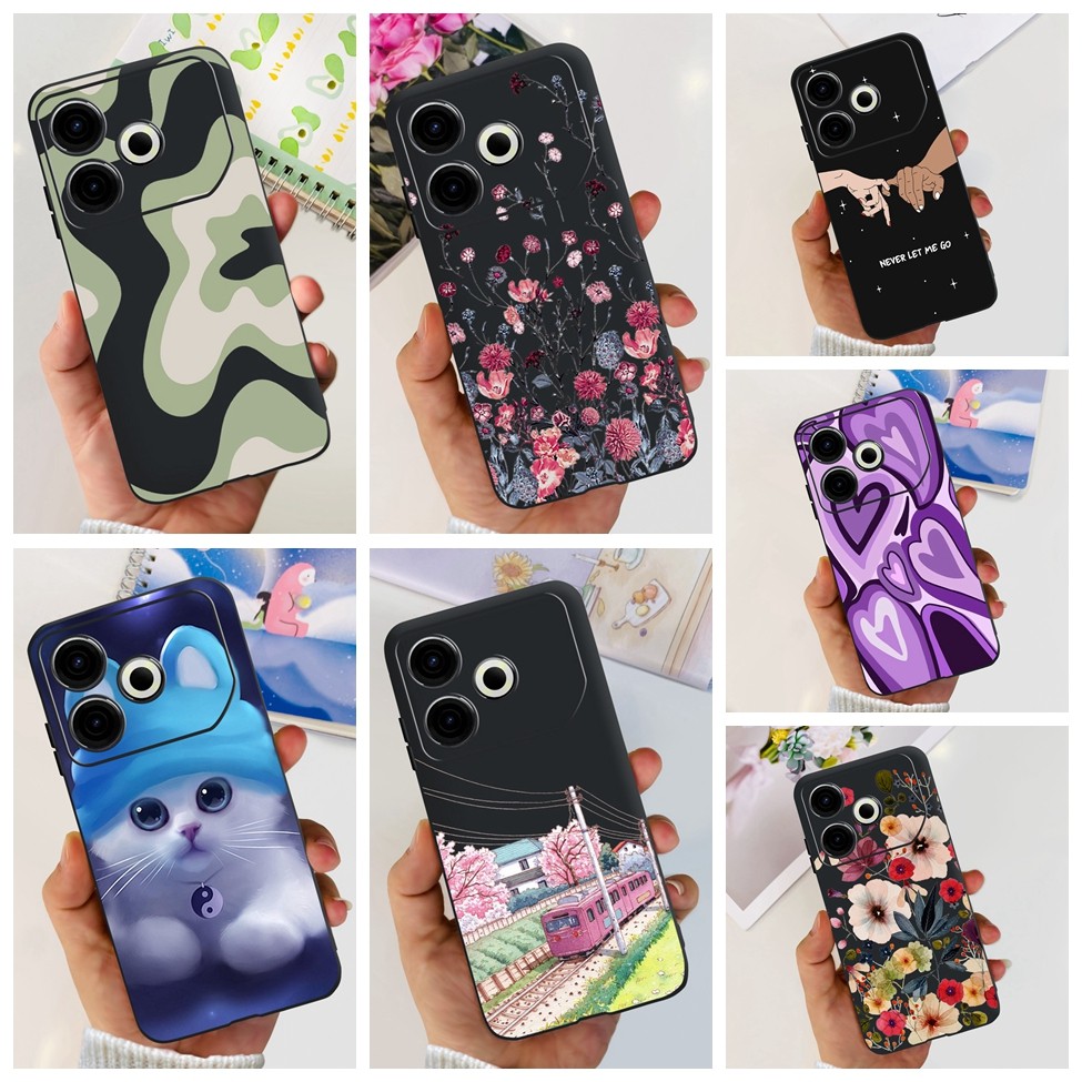 Techno Pova 6Neo เคสน่ารักการ์ตูนความงามดอกไม้ซิลิโคนอ่อนนุ่มฝาหลัง Tecno Pova 6 Neo เคสโทรศัพท์สีดํ