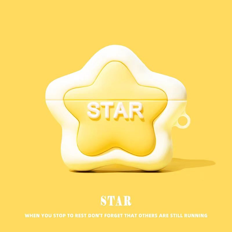 เคส 3D Star น่ารักสําหรับ AirPods4(2024)1/2/3/Pro/Pro2 เคสซิลิโคนอ่อนนุ่มพร้อมคาราบิเนอร์