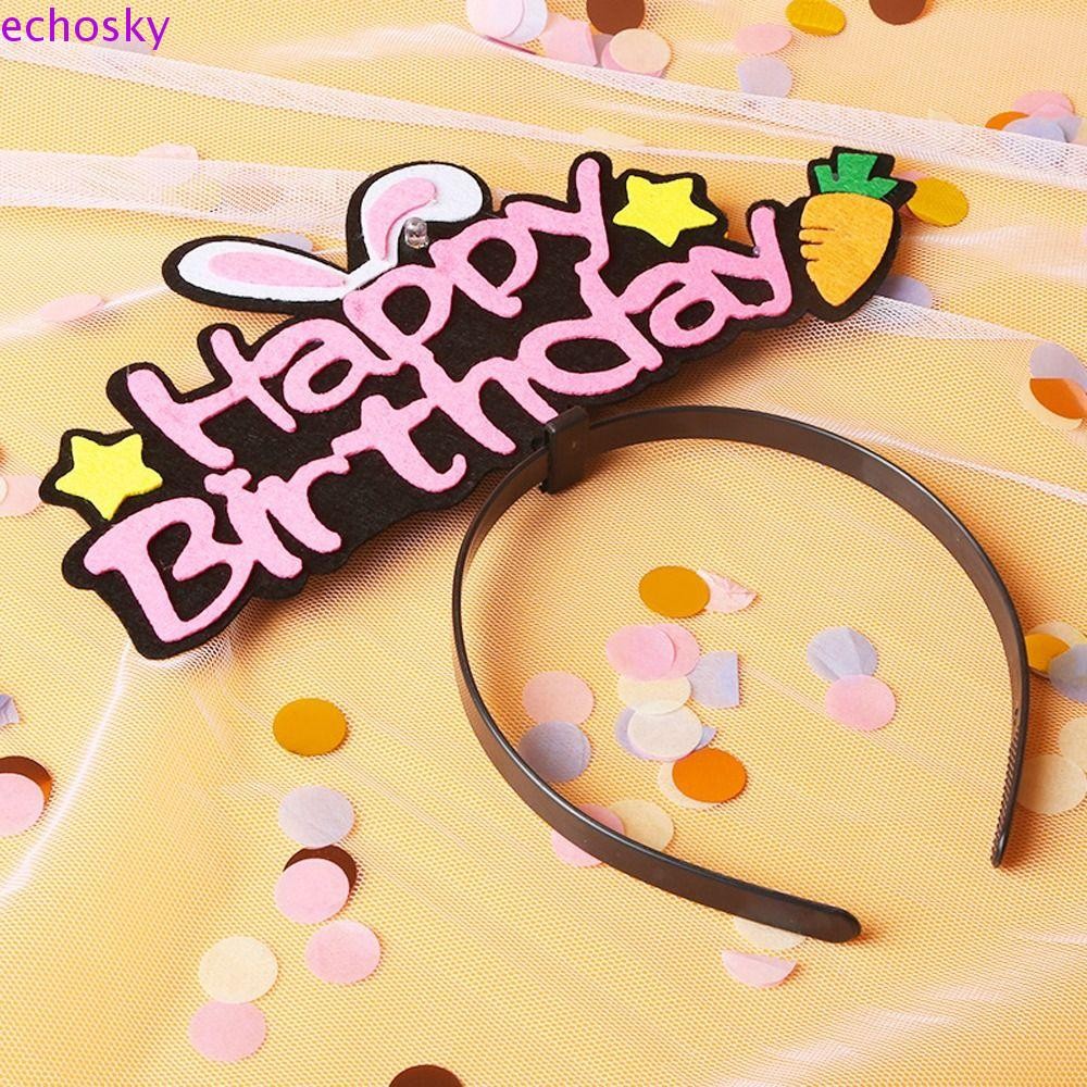 Echosky Happy Birthday Headbands ที่คาดผมเรืองแสงสําหรับเด็กกระต่ายหูบอลลูนตัวอักษรปีกไฟ LED Headdress