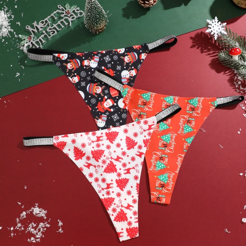 Allofme Christmas นําเสนอผู้หญิงไม่มีรอยต่อ G-String เซ็กซี่ต่ําเอว Thongs บิกินี่กางเกงนุ่มสบาย