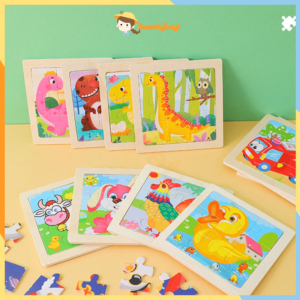 SWEETYBAYI ของเล่นไม้ จิ๊กซอว์ไม้ จิ๊กซอว์เด็ก 9 ชิ้น/แผ่น ตัวต่อไม้ ของเล่นเด็ก ของเล่นเสริมพัฒนาการ ตัวต่อไม้