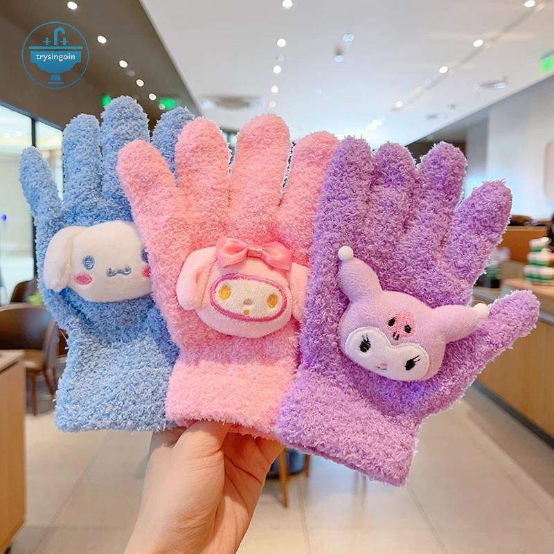 [trysingoin] 1 คู่ Kawaii น่ารัก Kuromi Melody Cinnamoroll Kt ถุงมือแมวการ์ตูนถุงมือห้านิ้วแฟชั่นฤดูใบไม้ร่วงฤดูหนาวที่อบอุ่นถุงมือนักเรียน TH