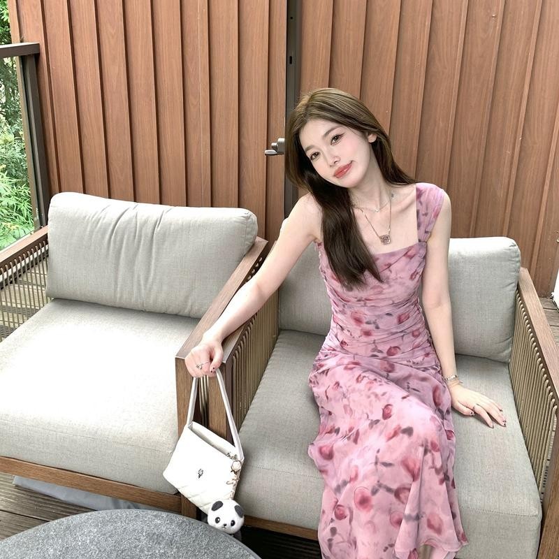 Anata กระโปรงยาวลายดอกไม้สีชมพู สไตล์เกาหลี อ่อนโยนและมีเสน่ห์