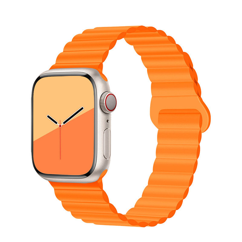 สายนาฬิกาซิลิโคนอ่อนนุ่มสำหรับ iWatch 4/5/6/7/8/Ultra 38/40/41/42/44/45/49MM พร้อมห่วงดูดแม่เหล็กสองสี