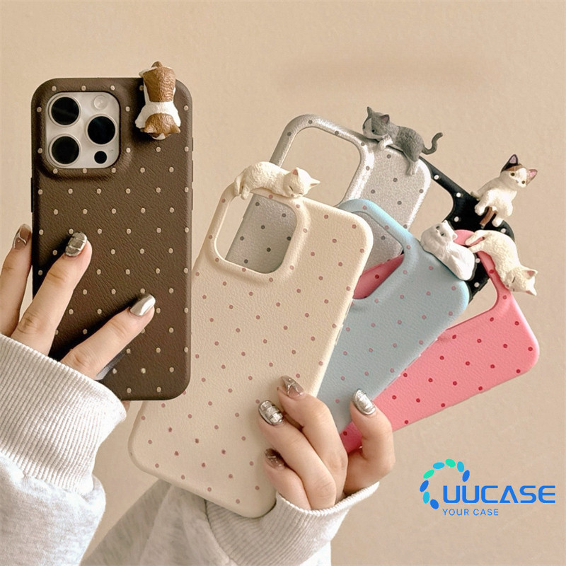 สําหรับiphone 16 16Pro 16Plus 16Pro Max 11 12 13 14Plus 15Pro XR XS Max 7 8Plusคนรักหนังเคสโทรศัพท์น่ารักWave point 3D cat Coulpeการ์ตูนฝาครอบโทรศัพท์LZW