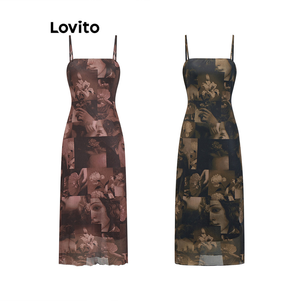 Lovito เดรสผู้หญิง มีลาย น้ำหนักเบา สไตล์ลำลอง L88AD066(หลากสี)