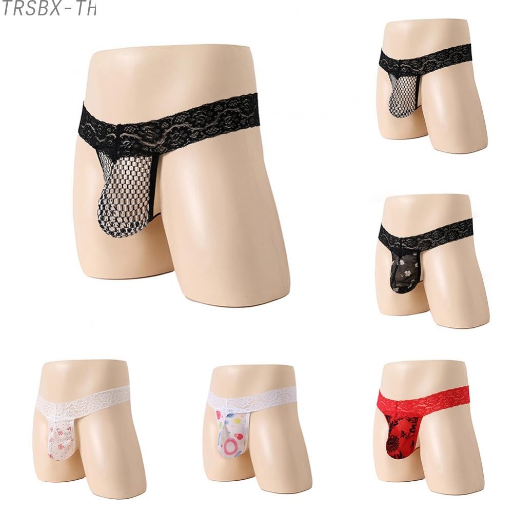 BIG DISCOUNTS ชุดชั้นในบิกินี่กางเกง Bulge Pouch G String Lace Mens Print See-Through [TRSBX-TH]