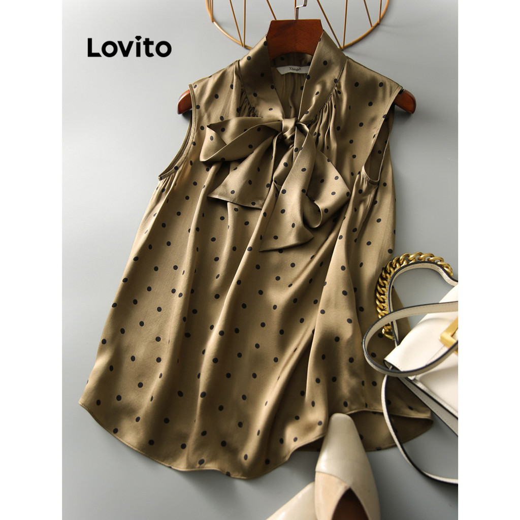 Lovito เสื้อกล้ามลายจุดคลื่นหรูหราสำหรับผู้หญิง LNL71243