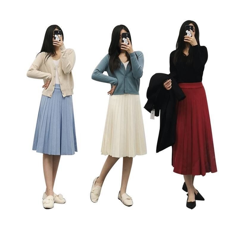 กระโปรงจีบหนาครึ่งกระโปรงเด็กฤดูใบไม้ร่วงฤดูหนาวกลางความยาว ก-เส้น สวิงขนาดใหญ่เอวสูงชุดยาว - รูปที่ 2