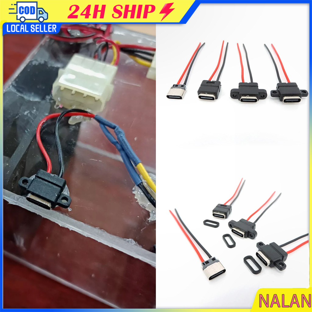 ร้านอยู่กทม. socket 2 pin ซ็อกเก็ตตัวเมียTYPE-C 2P กันน้ํา พร้อมสายตะกั่วเชื่อม สกรูยึดซ็อกเก็ตชาร์จสองด้าน
