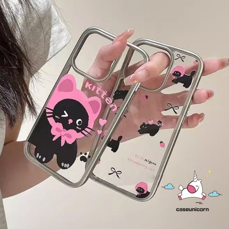 Retro น่ารักลูกแมว Doodle การ์ตูนโบว์หมีสร้อยข้อมือสําหรับ IPhone 11 15 12 16 13 14 Pro Max 7Plus XR X Xs Max 16 7 15 8 Plus SE 2020 นุ่มหรูหราชุบเลนส์กรอบกรณี