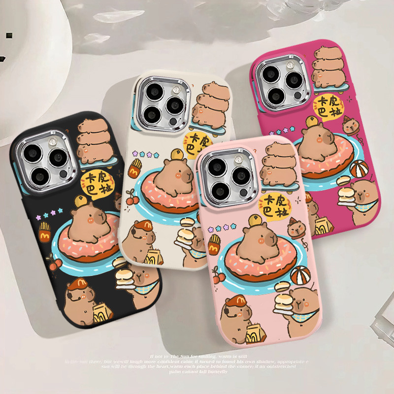 รูปแบบ Capibala แบบเต็มหน้าจอเหมาะสําหรับเคส IPhone 16/14/13/12/15/11 Pro Max 7/8 Plus XSMAX SE2020 X XR ป้องกันกล้อง Frosted Soft Shell