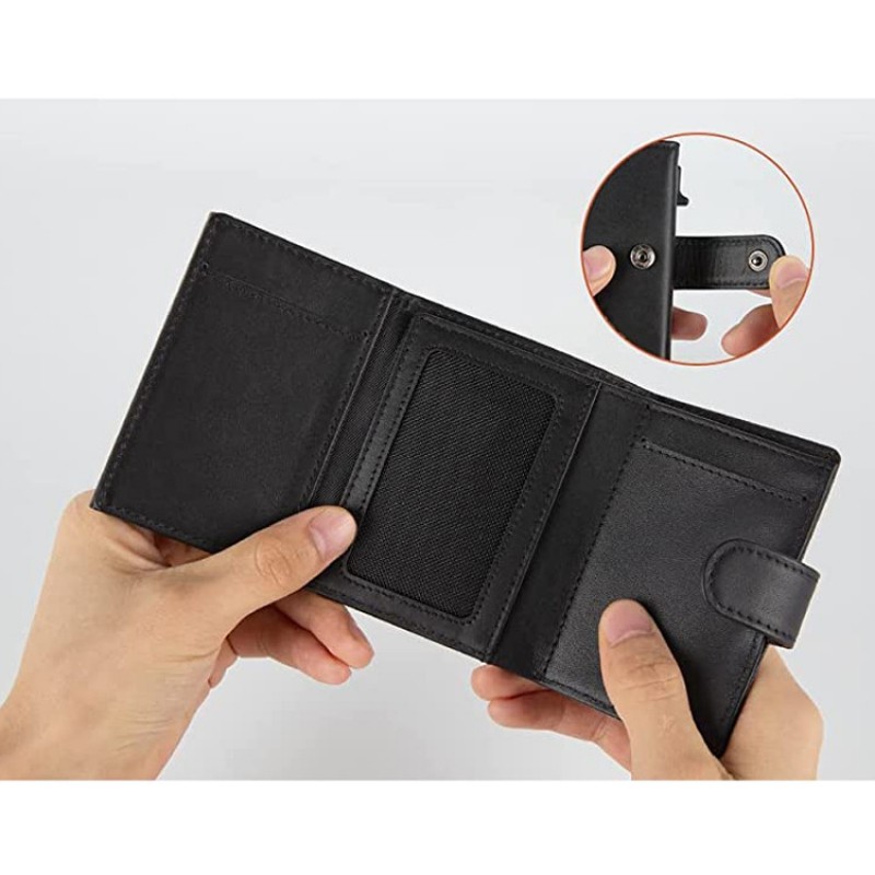 กระเป๋ารถกระบะจริงกล่องอลูมิเนียมอัตโนมัติ RFID Anti Magnetic Anti Theft Brush กระเป๋าสตางค์แฟชั่นชั้นสูงพร้อมซิปและกระเป๋าเงินทอน