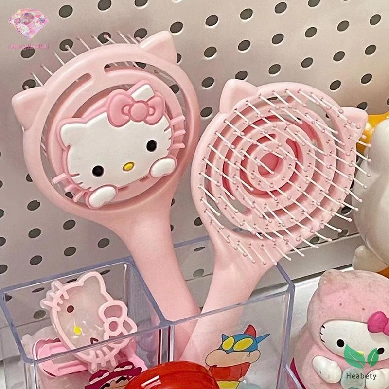 Heabety หวีแบบพกพา Fluffy Hollow Out แปรงผมมือถือนวดผมสีชมพูแต่งหน้าเครื่องมือจัดแต่งทรงผมใหม่