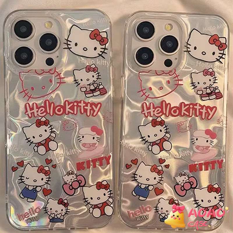 การ์ตูนหวานสวัสดีคิตตี้โบว์น้ำระลอกอ่อนนุ่ม เคสiPhone 13 11 16 15 12 14 Pro Max 7Plus 16 7 8 15 Plus XR X XS Max SE 2022