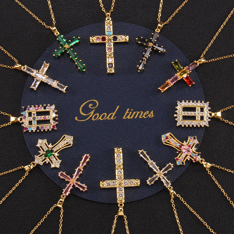 Yx Cross แฟชั่นสร้อยคอเหล็กไทเทเนียมผู้หญิงฝังสี Zirconia จี้ของขวัญอุปกรณ์เสริม