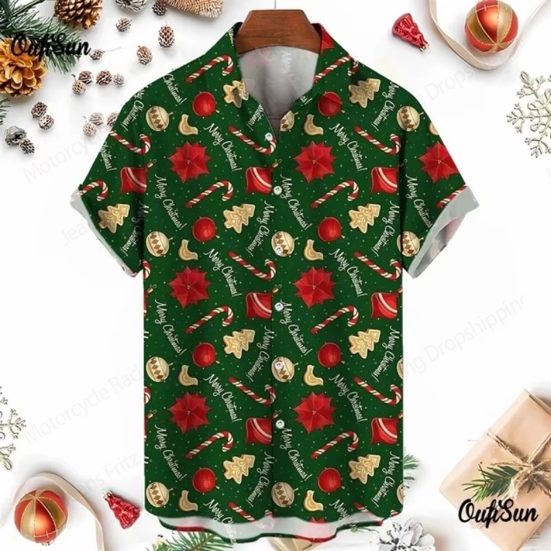 เสื้อเชิ้ตผู้หญิงฮาวายเสื้อเชิ้ตแขนสั้นพร้อมซานตาคลอส 3 มิติของขวัญคริสต์มาสและปีใหม่