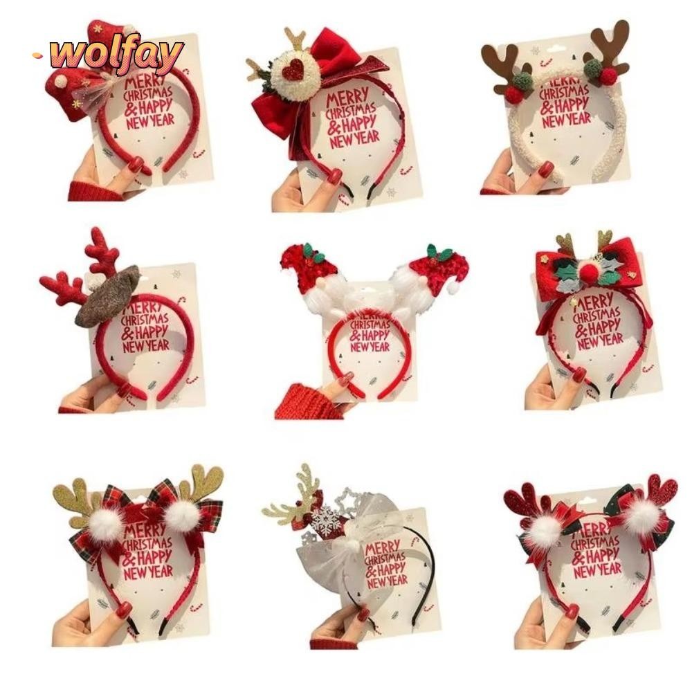 Wolfay ที่คาดผมคริสต์มาส, การ์ตูนปุย Plush Xmas Antler ห่วงผม, กิ๊บติดผม Santa Claus กวางหูเด็ก Headwear