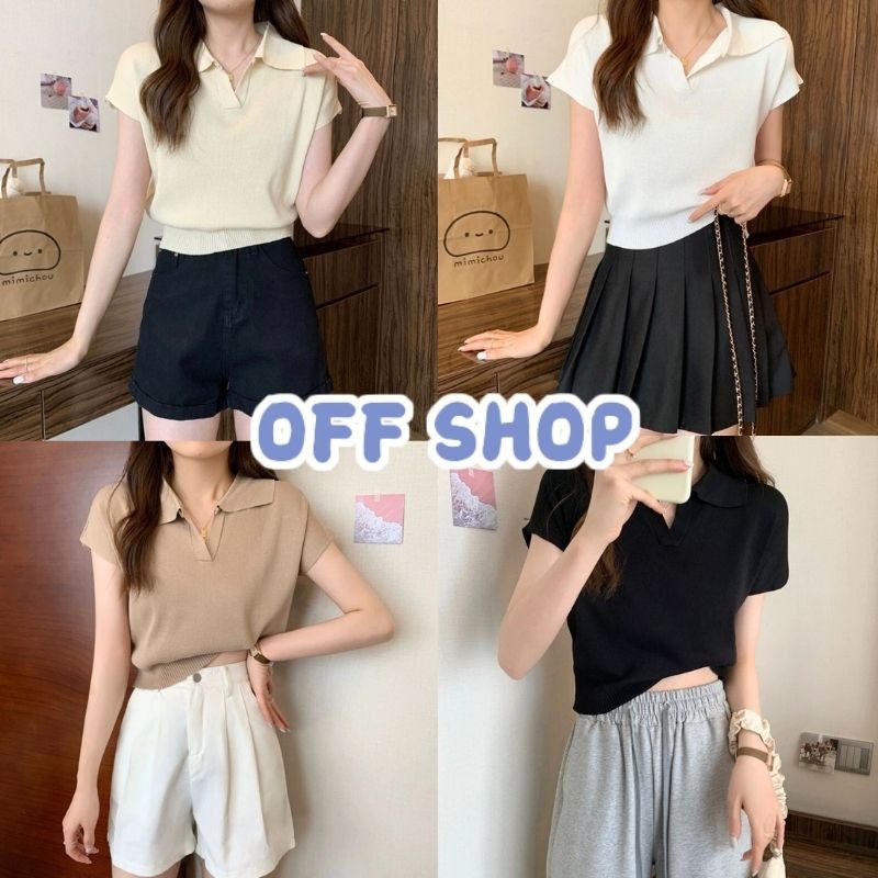 OFF SHOP พร้อมส่ง (OFF-K282)​พร้อมส่ง เสื้อคอปกทรงครอปผ้านิ่มใส่สบายมากค่าอิอิ