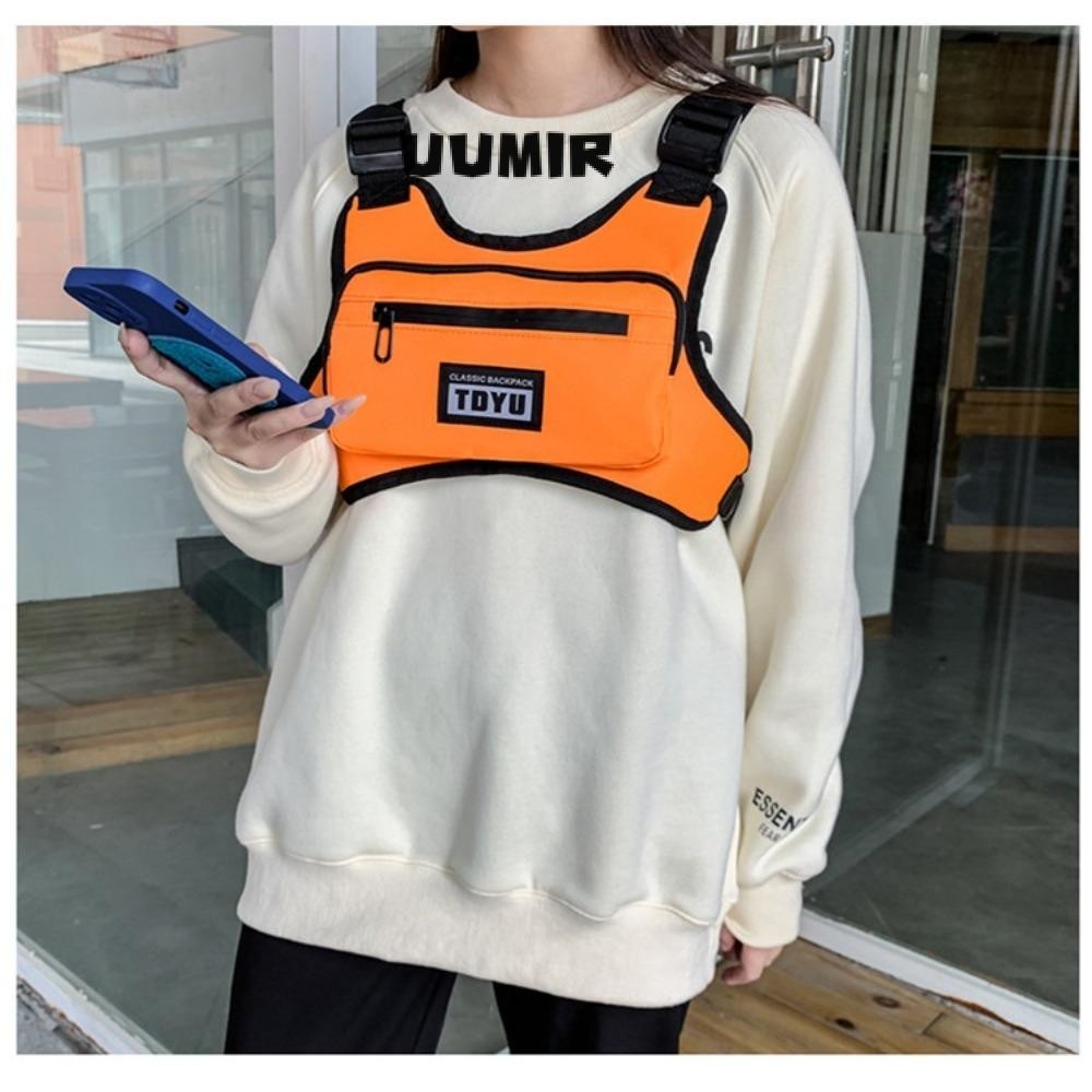 Uumir กระเป๋าคาดหน้าอกเสื้อกั๊กฮิปฮอป, กระเป๋าเสื้อกั๊กกีฬาความจุสูงซิป, กระเป๋าคาดหน้าอกทรงกลมทนน้ําอเนกประสงค์